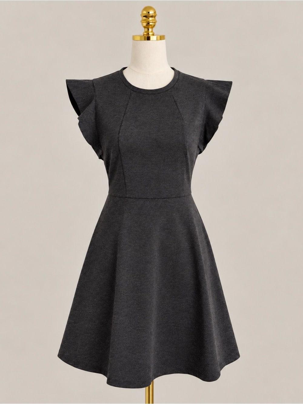 BCBGeneration Charcoal Fit-and-Flare Flutter Sleeve Midi Dress